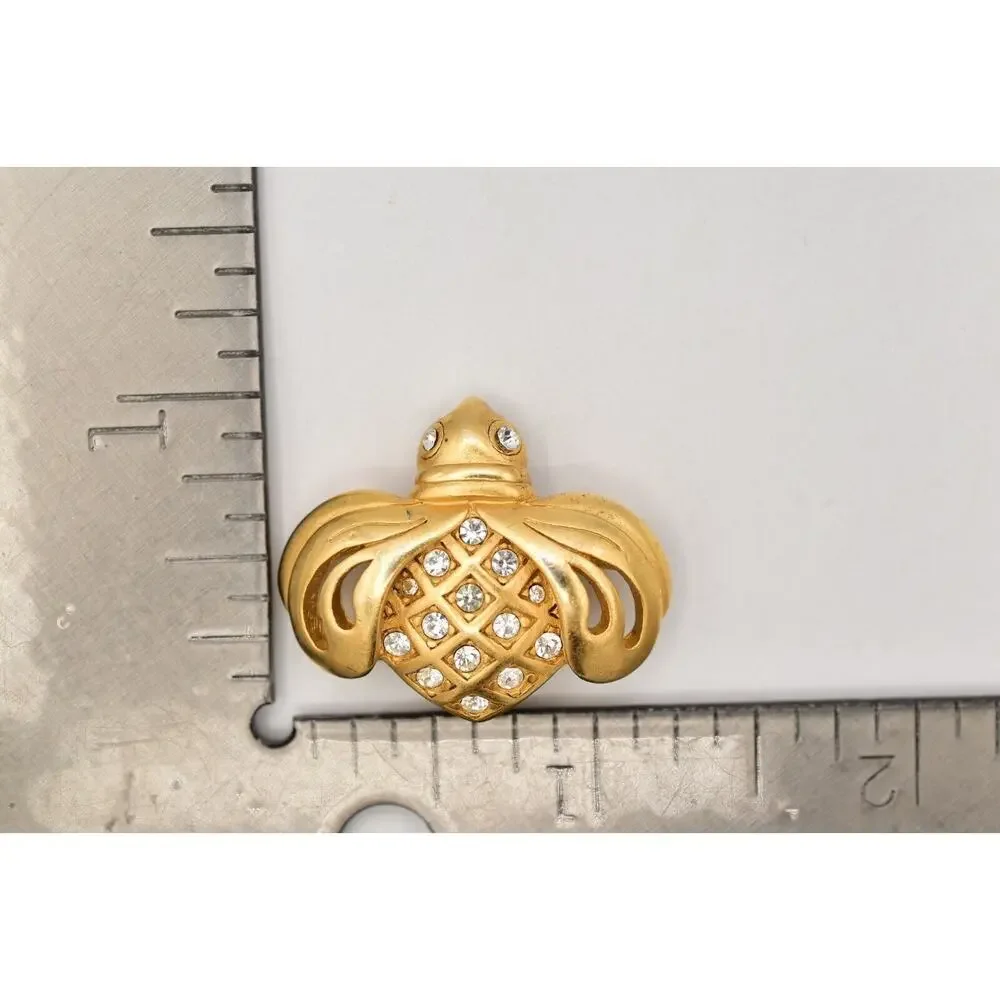 Swarovski Vintage Bee Bug Pin Brooch Brushed Gold Crystal Swan Signed 90s BinBG